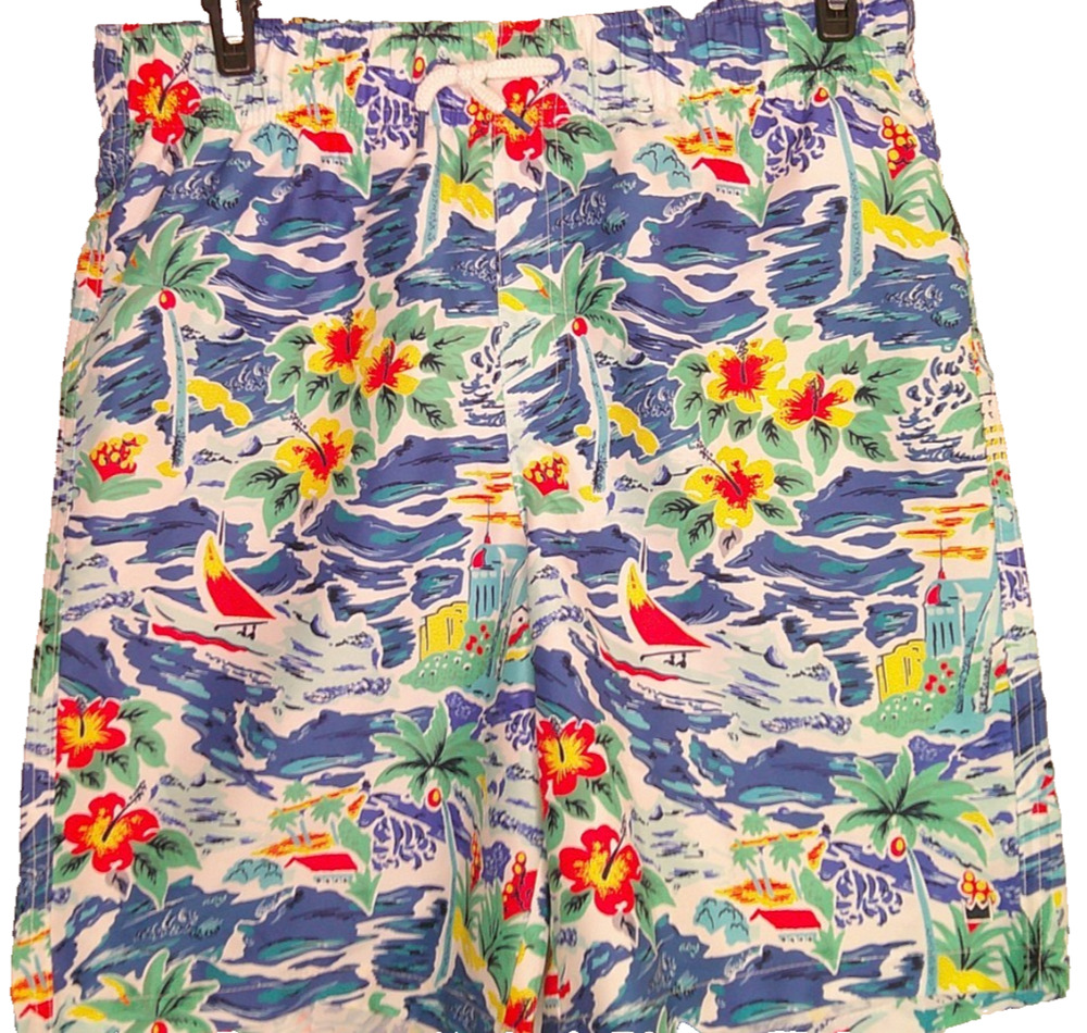 Crown & Ivy Kids - Boys Large Tropical Swimsuit, Trunks Aqua Scoop NEW